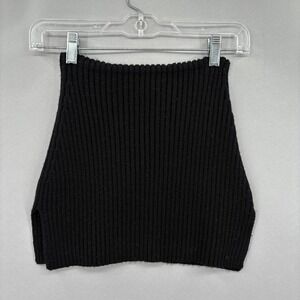 GUIZIO Tube Top XS Black Ribbed Knit Cropped Sweater Top Cashmere Wool Blend